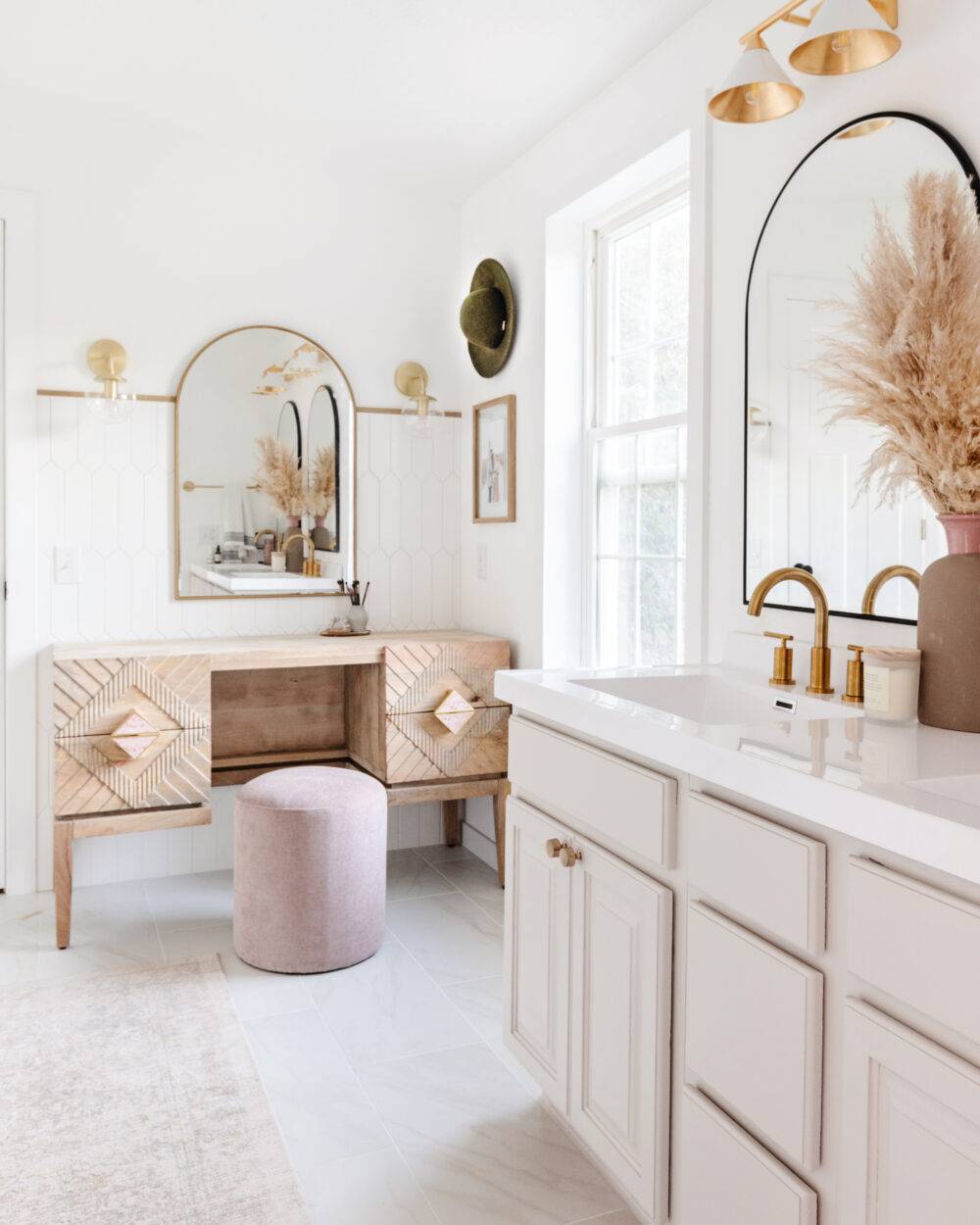 Bathroom featuring Tresana Blanco marble-look floor tile.