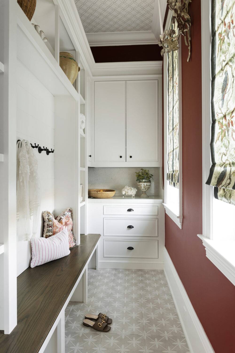 Mudroom featuring Laura Ashley Wicker Dove Grey tile.