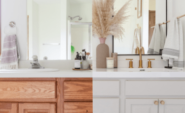 side by side of bathroom vanity before and after